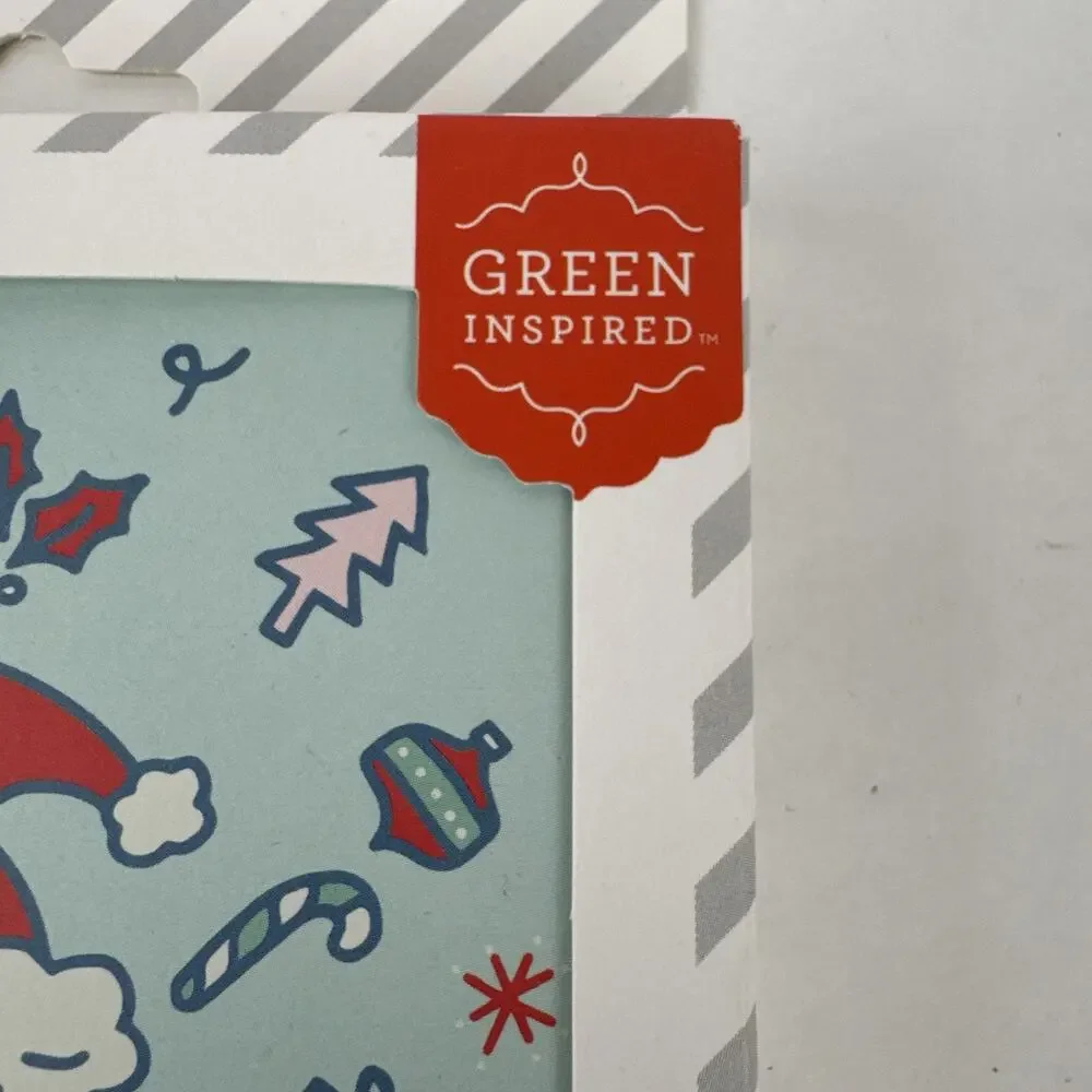New Green Inspired Holiday Note Cards White Envelopes Santa Christmas 10ct Ho Ho